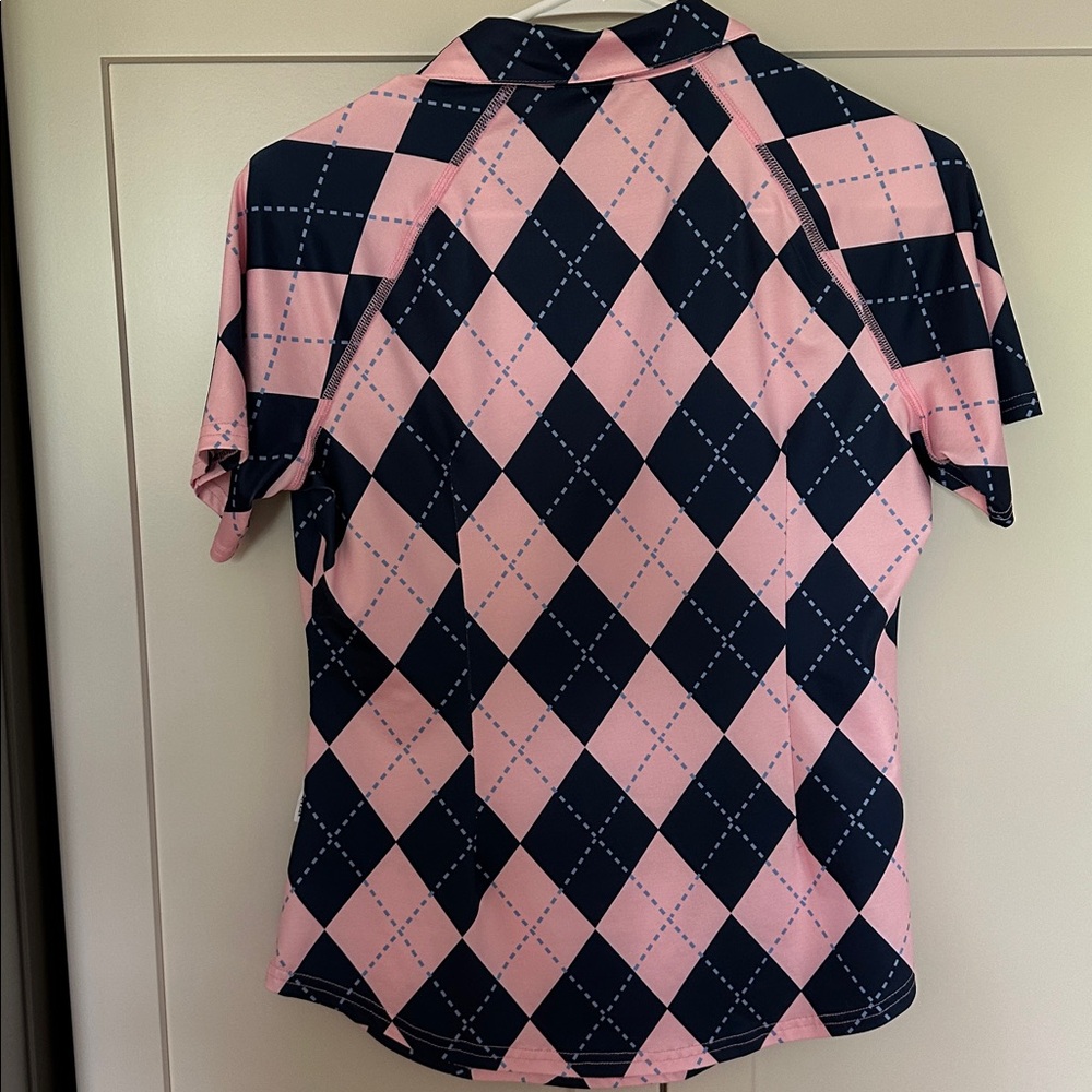 Pink and Navy Argyle Zip golf shirt - Picture 4 of 4